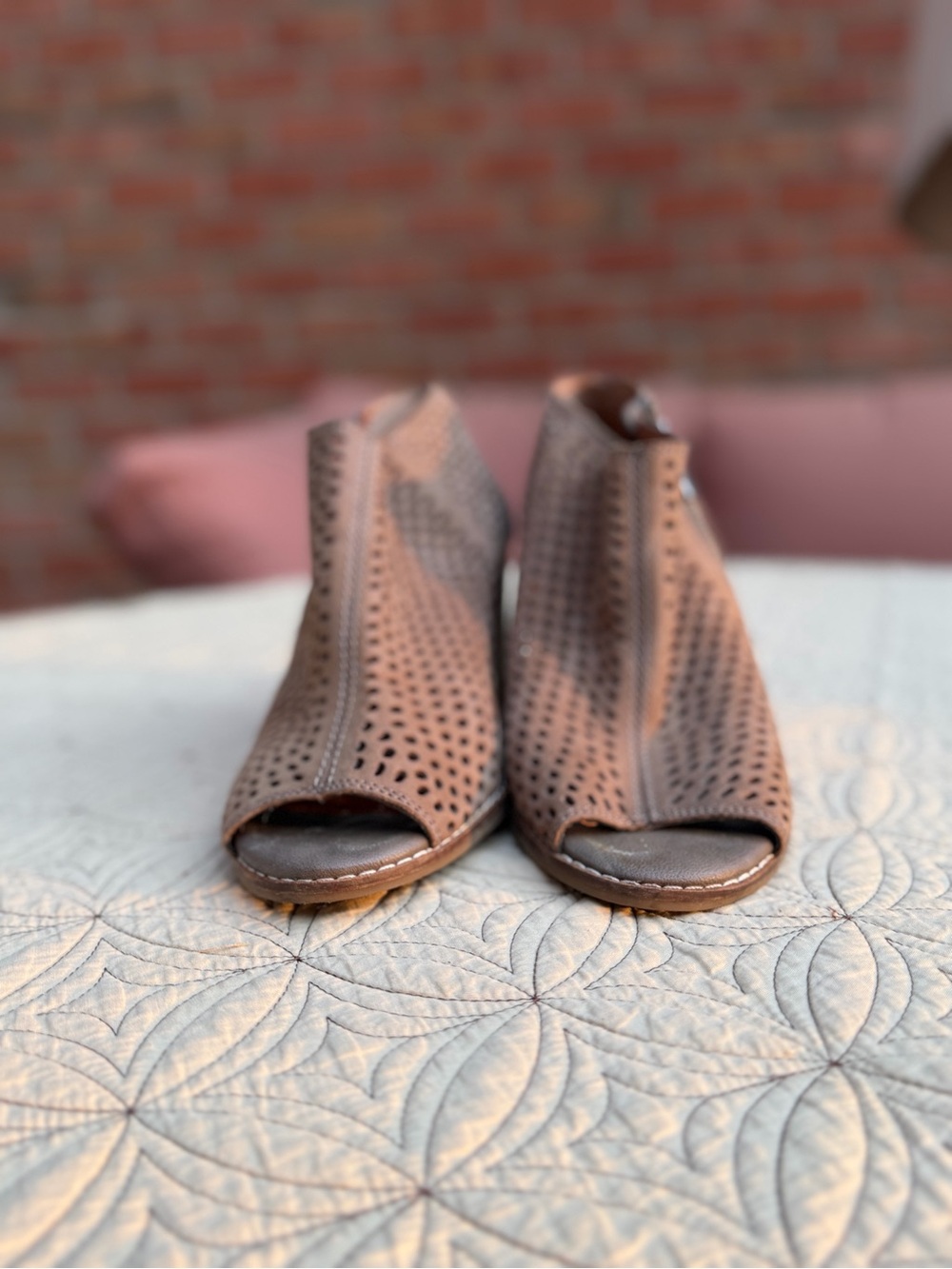 Lucky Brand Brown Perforated Peep-Toe Ankle Booties